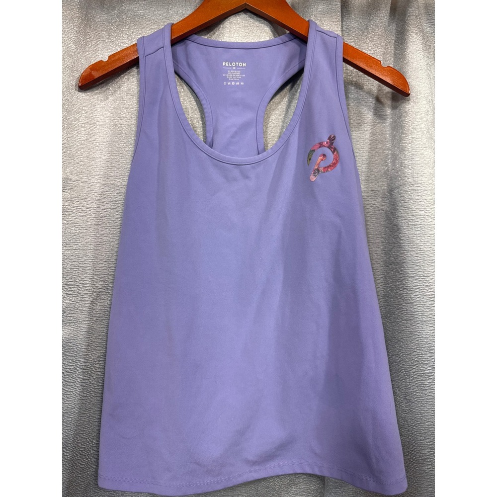 Peloton Women 1X Purple Floral Logo Racerback Activewear Tank Top Workout Shirt